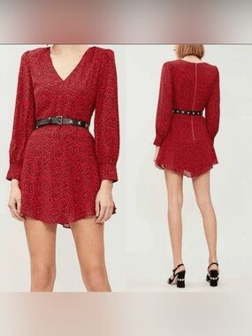 ALICE + OLIVIA Polly Red Leopard Print Lined Fit & Flare Dress Size 10